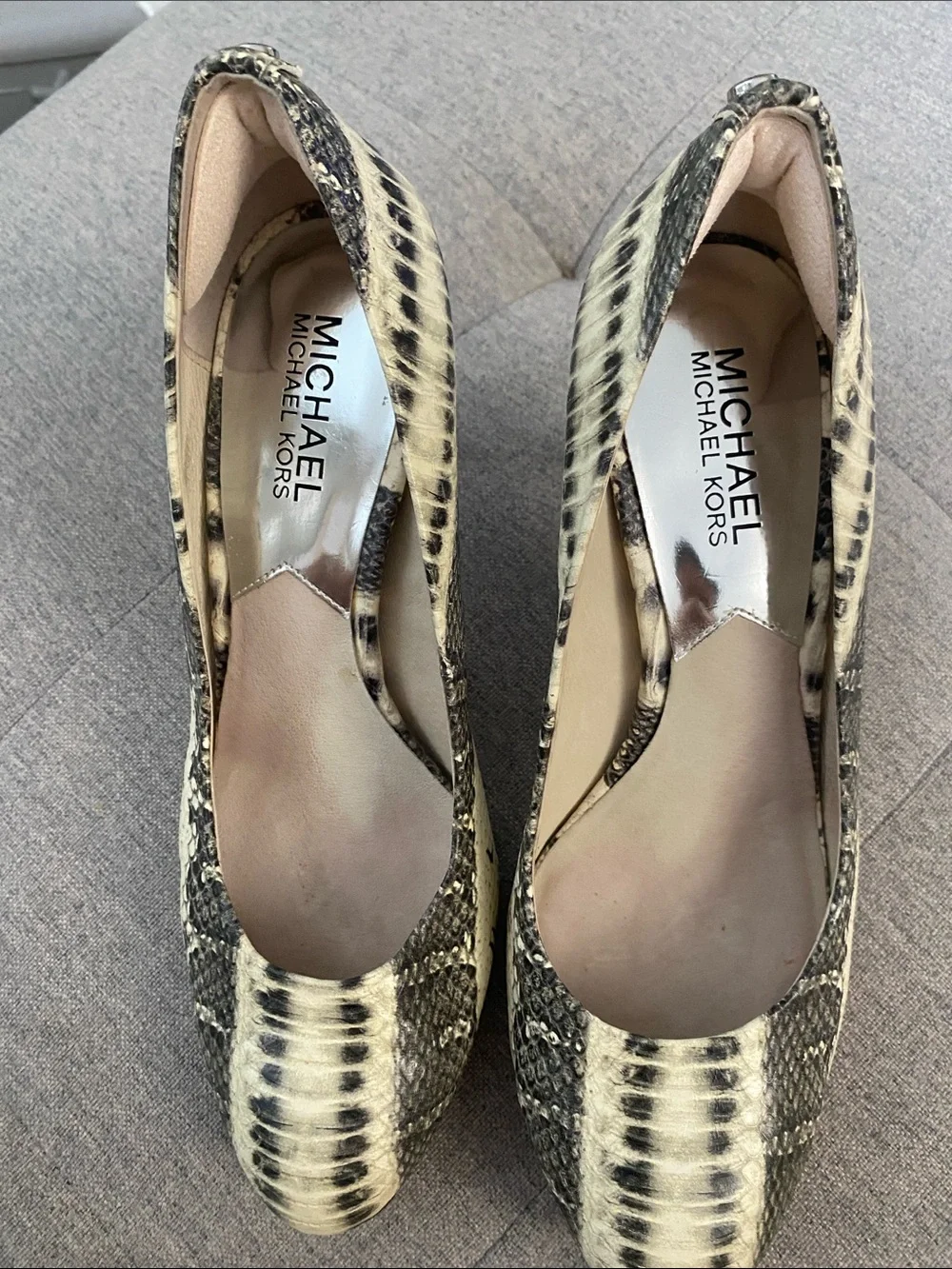 Michael Kors Women's Snake-Print Pumps in Cream and Brown